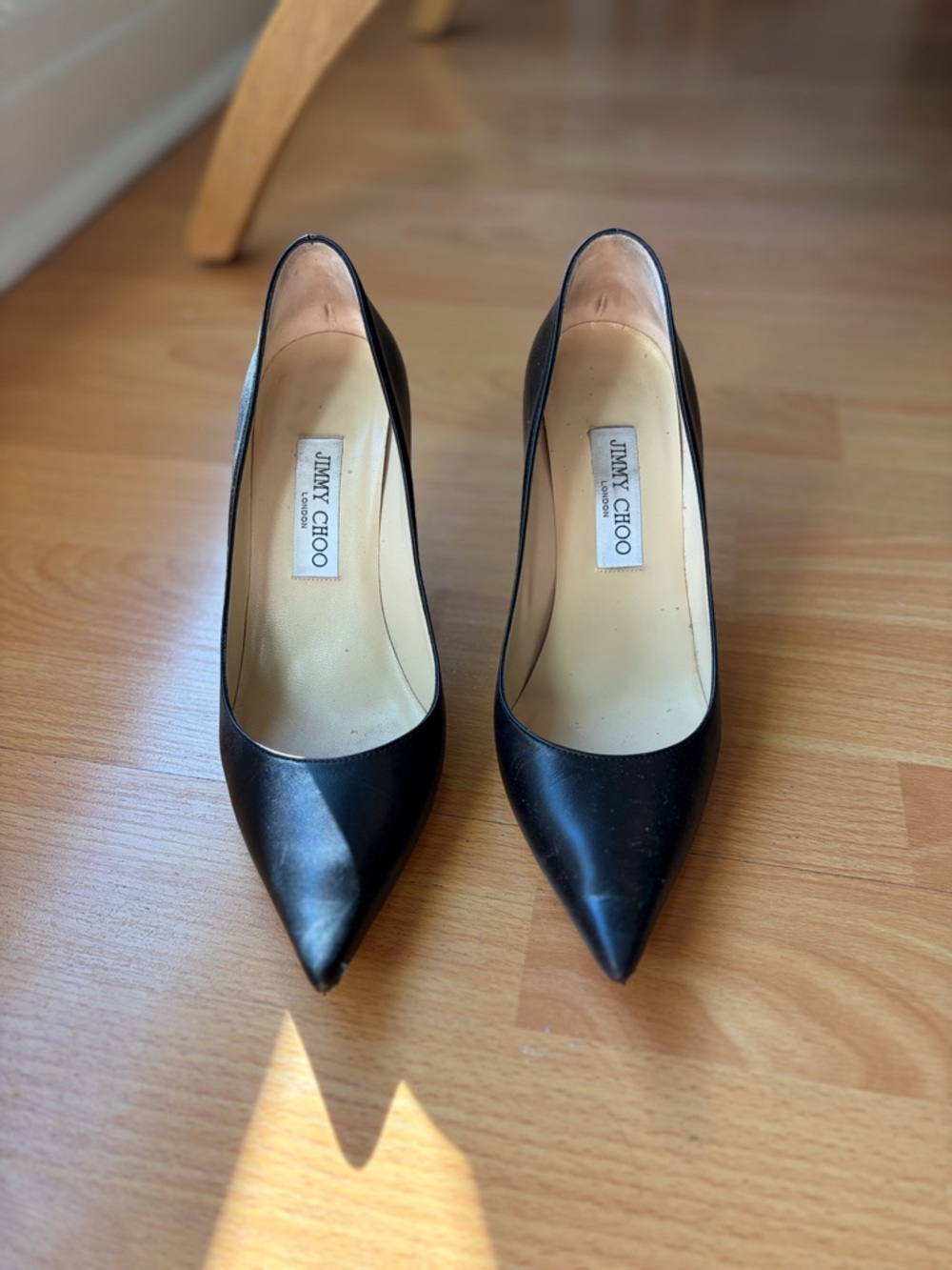 Jimmy Choo Black Leather Pointed-Toe Agnes Pumps